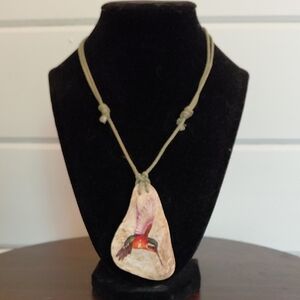 Cream and Red Artistic Bird Pendant Necklace